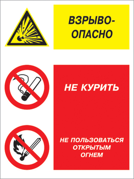 Кз 11 взрывоопасно - не курить и не пользоваться открытым огнем. (пластик, 300х400 мм) - Знаки безопасности - Комбинированные знаки безопасности - . Магазин Znakstend.ru